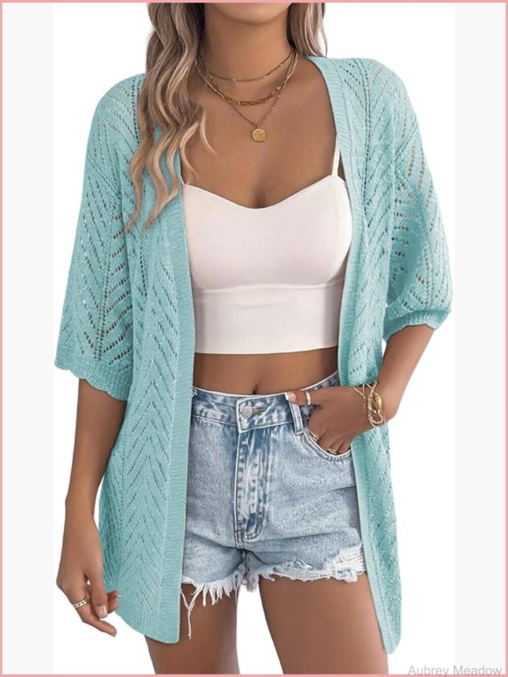 Crochet Knit Short Sleeve Open Front Cardigan Boho Kimono Top Lightweight